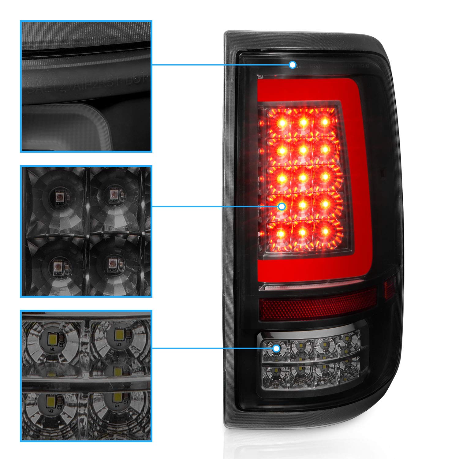2004-2008 Ford F150 Styleside Full LED Smoke Black C-Type Tube Tail Lights Pair - Driver & Passenger Side | Enhanced Visibility & Style for Night Driving & Custom Truck Upgrades