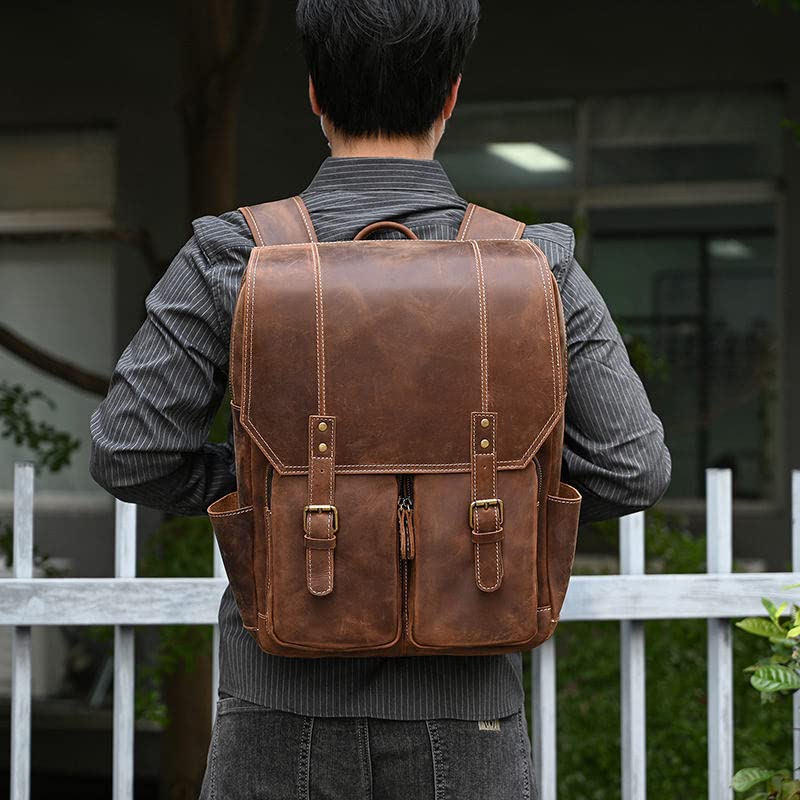 Premium Genuine Leather 16-Inch Laptop Backpack for Men - Durable Business Briefcase & Travel Backpack for Work, Commuting & Outdoor Adventures