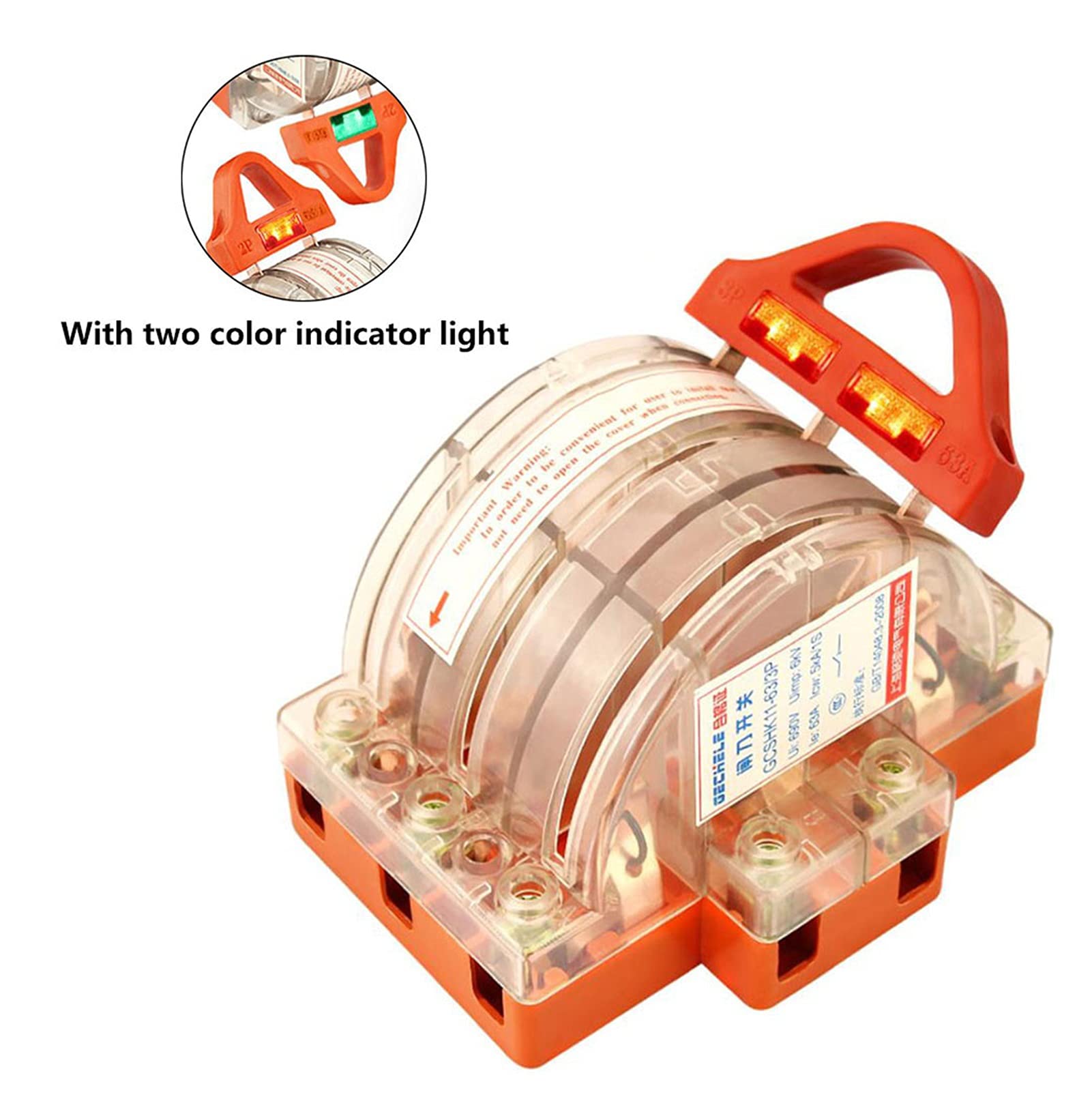 KLVN 3P 225A Transparent Knife Disconnect Switch with Lamp - 2 Pole Double Throw Safety Switch for Industrial Electrical Panels & Power Distribution Systems - Perfect for Commercial Buildings, Factories, and Machine Rooms