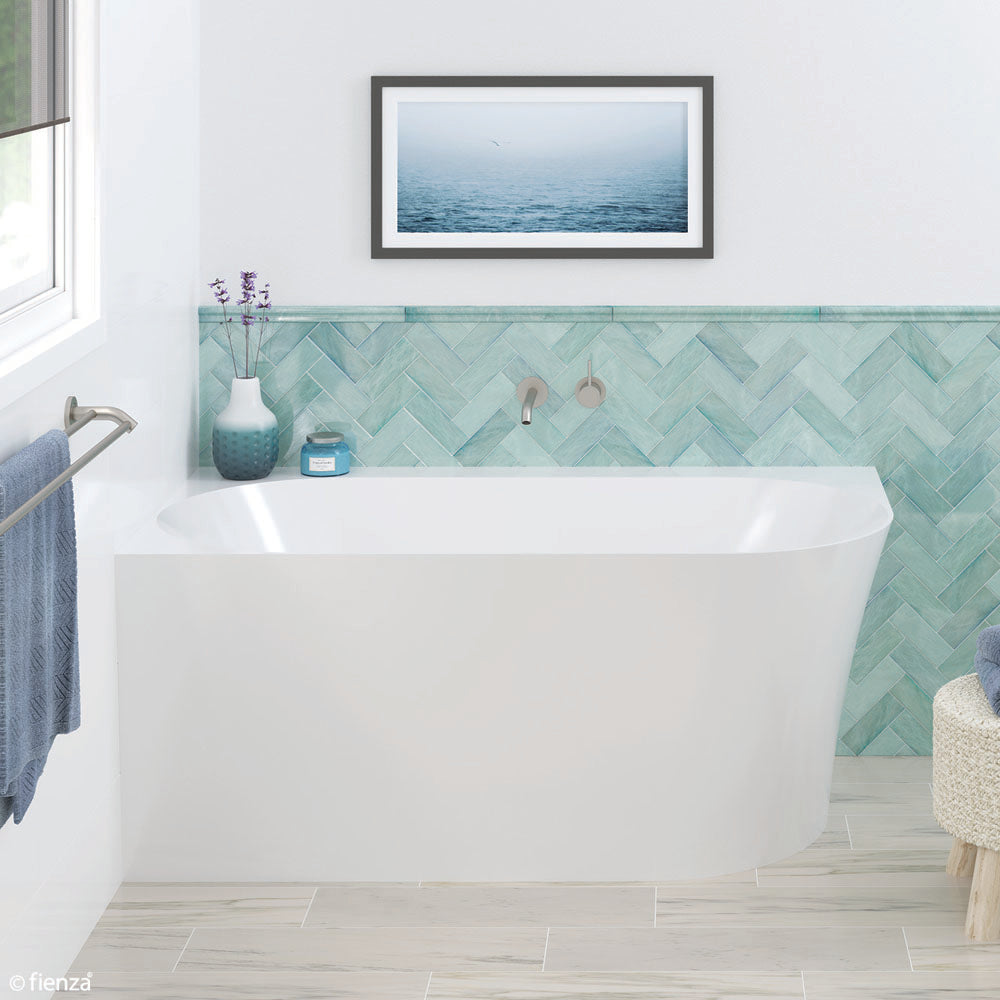 Fienza Chloe Acrylic Corner Bathtub 1400mm - Gloss White Freestanding Soaking Tub for Modern Bathroom | Spa Relaxation & Space Saving Design