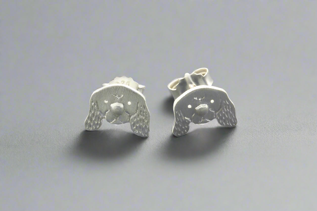 Sterling Silver King Charles Cavalier Face Stud Earrings - Elegant Dog Lover Jewelry for Casual Wear & Special Occasions