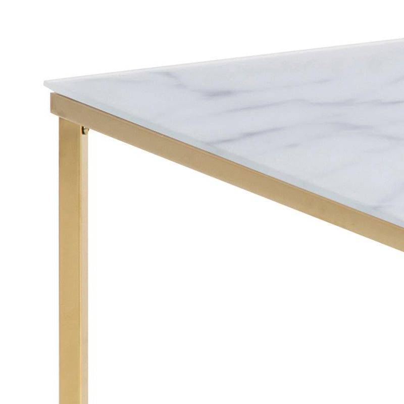 KOLINA 80cm Glass Coffee Table with White & Golden Chrome Frame - Modern Living Room Centerpiece for Home Decor