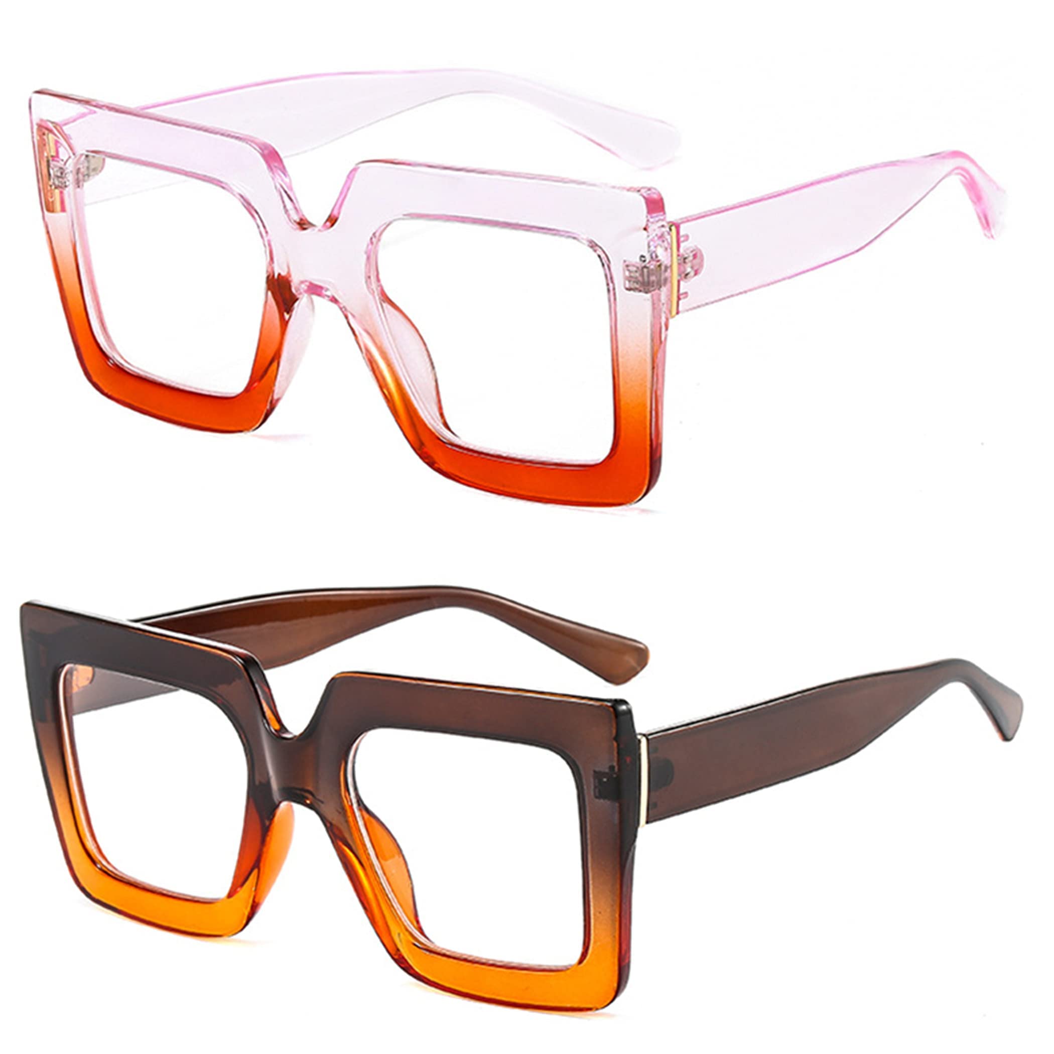 Bullabulling Oversized Square Blue Light Blocking Reading Glasses - Anti-Eye Strain Computer Glasses with Colorful Gradient Cat Eye Frame - Perfect for Office Work, Screen Time & Fashion Accessories