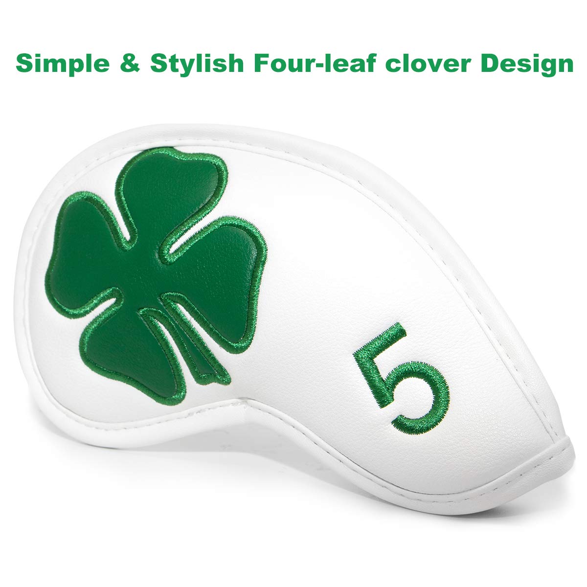 Premium Leather Golf Iron Head Covers Set of 10 - Lucky Clover Design with Secure Magic Tape for All Brand Clubs | Protective Club Covers for Travel & Storage | Ideal Gift for Golf Enthusiasts