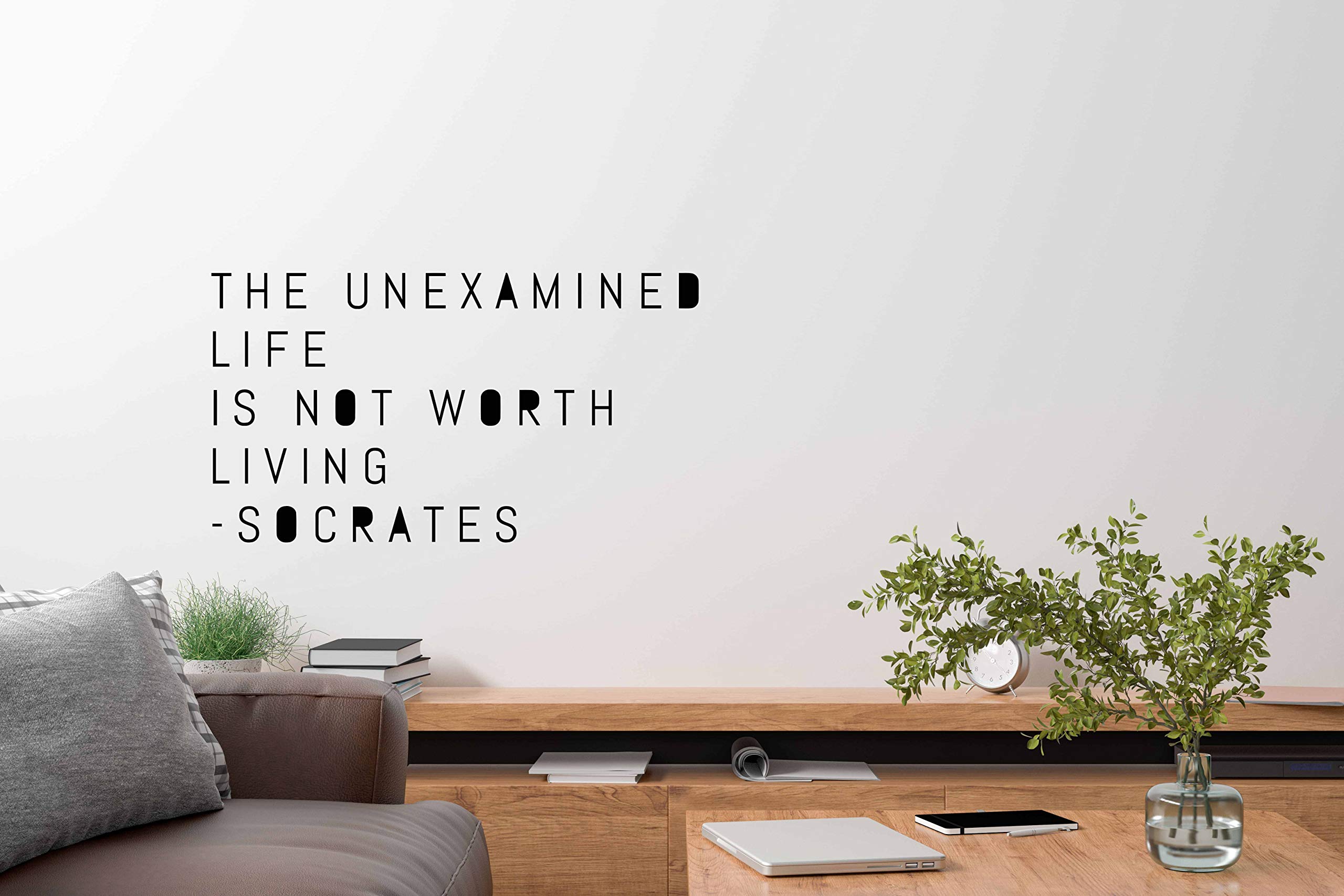 Philosophical Socrates Quotes Wall Decals - Inspirational 'The Unexamined Life is Not Worth Living' Vinyl Stickers for Home & Office - Motivational Wall Art for Living Room, Bedroom, Kitchen, Dining Room & Game Room - Perfect for Study Spaces & Meditation Rooms