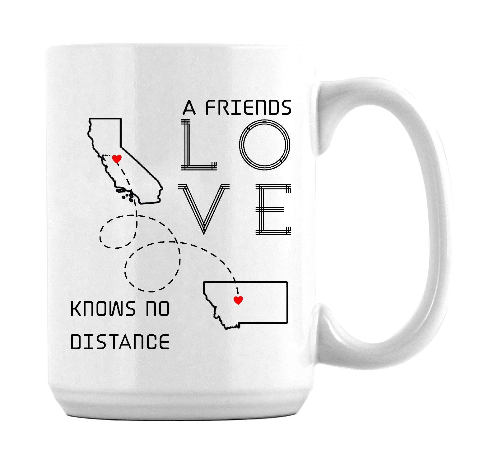 Best Friends Long Distance Coffee Mugs Set - 15oz Ceramic Mugs for Best Friends in California & Montana - Thoughtful Gifts for Best Friends Who Live Far Apart - Perfect for Coffee, Tea or Hot Chocolate at Home or Office