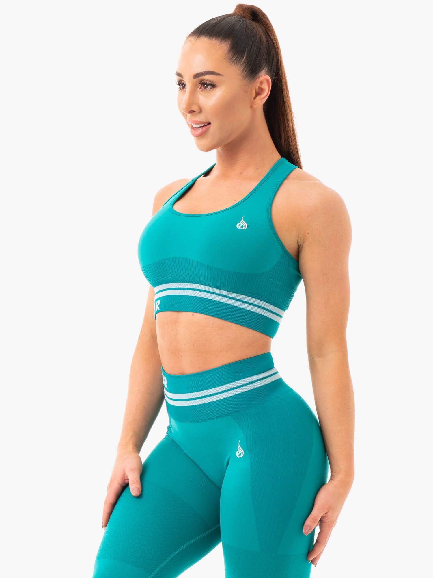 Freestyle Seamless Longline Sports Bra for Women - High Support Workout Top in Teal - Perfect for Yoga, Running & Gym