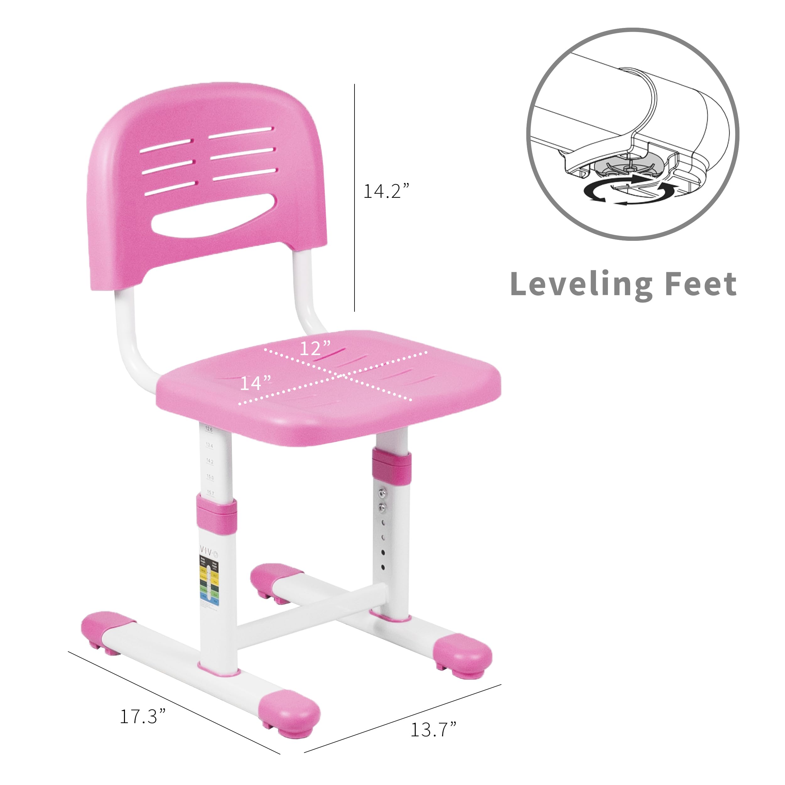 VIVO Height Adjustable Kids Desk Chair - Ergonomic Children's Study Chair with Back Support, Pink (DESK-V201P-CH) - Perfect for Homeschooling, Online Learning & Playroom Activities