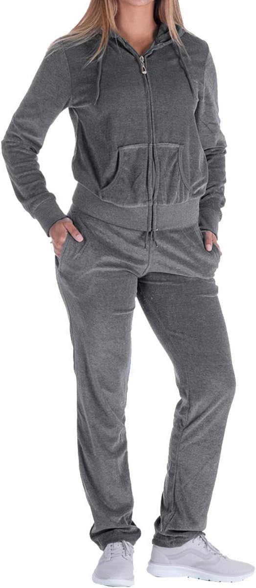 Women's Velour Sweat Suit Set - Comfortable Zip Hoodie & Jogger Pants for Workout, Lounge & Casual Wear | Soft Athletic Outfit for Yoga, Running & Everyday Comfort