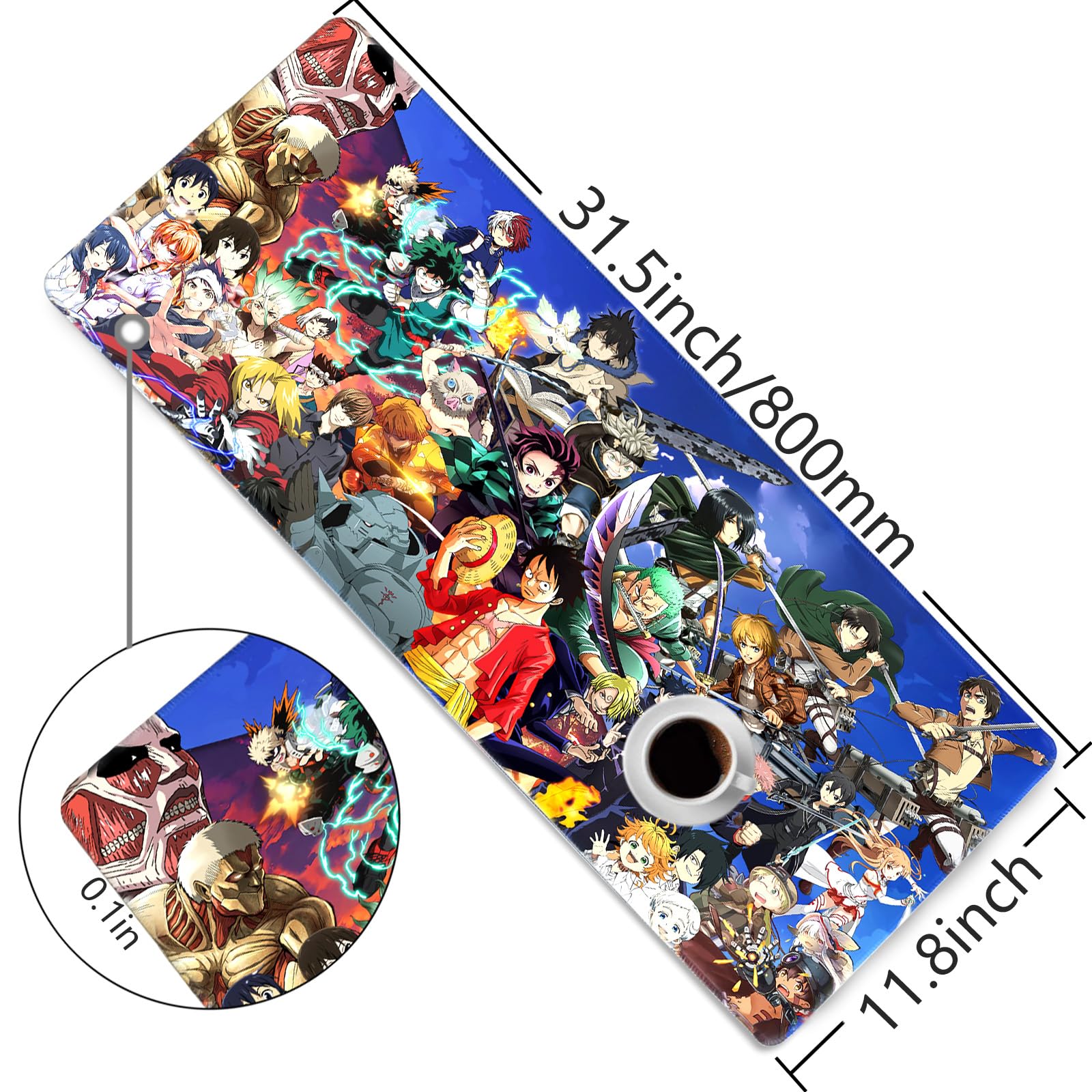 Anime Gaming Mouse Pad - Large Non-Slip Rubber Desk Mat for Computer, PC & Laptop (31.5x11.8x0.12 Inch) - Perfect for Office Work, Gaming & Anime Enthusiasts