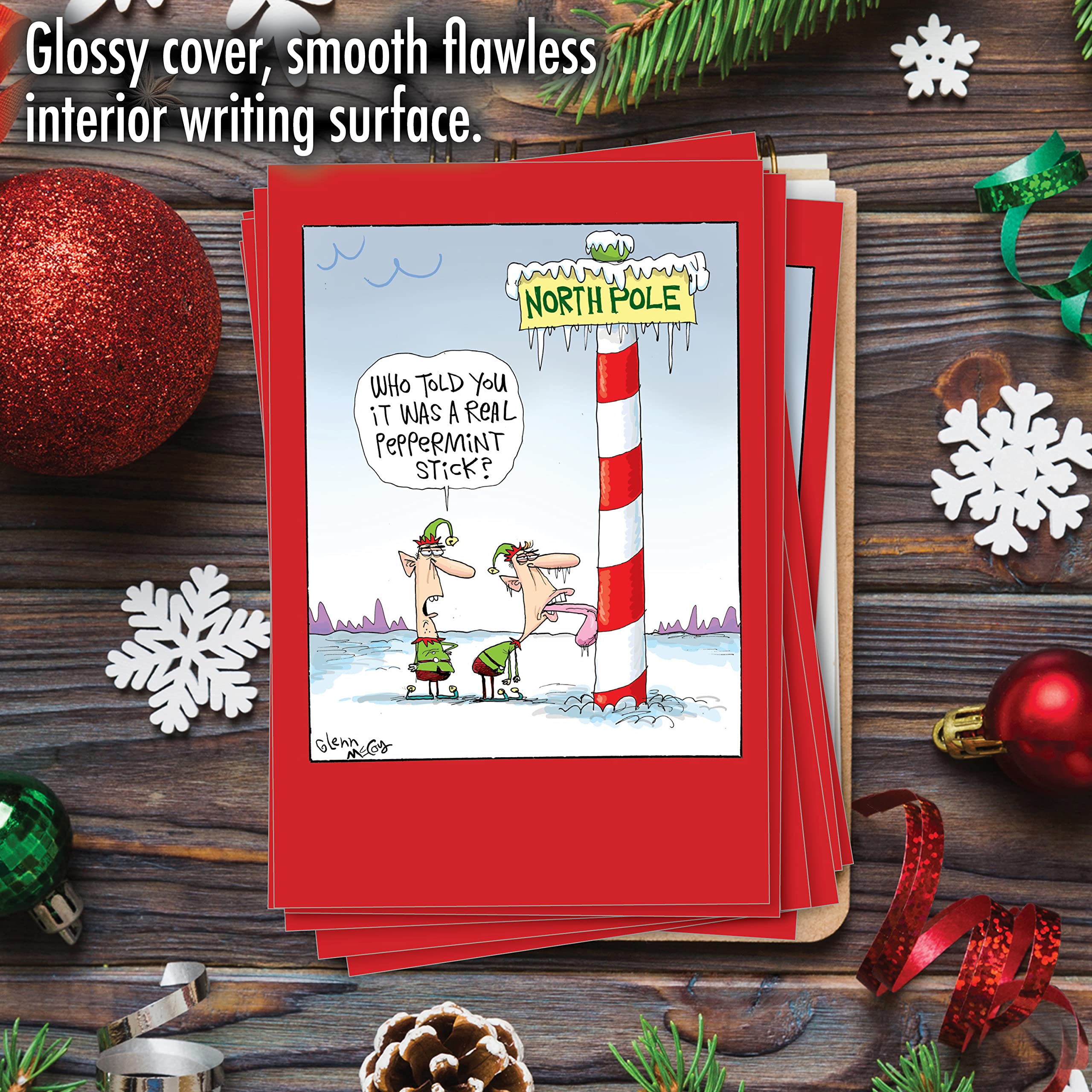 NobleWorks - 12 Pack Funny Christmas Cards with Envelopes - Holiday Humor Cartoon Greeting Cards (1 Design, Boxed Set) - Frozen Tongue B2477XSG - Perfect for Office Parties, Family Gatherings & Secret Santa Exchanges