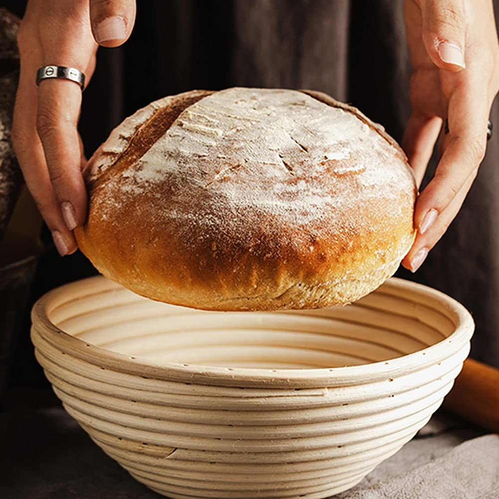 Professional Round Bread Proofing Basket Kit - Natural Rattan Dough Banneton with Linen Liner - Perfect for Sourdough, Artisan Bread Baking - Ideal for Home Bakers & Professionals (USA Shipped) - Great for Kitchen, Bakery, Bread Making Classes & Gift Giving