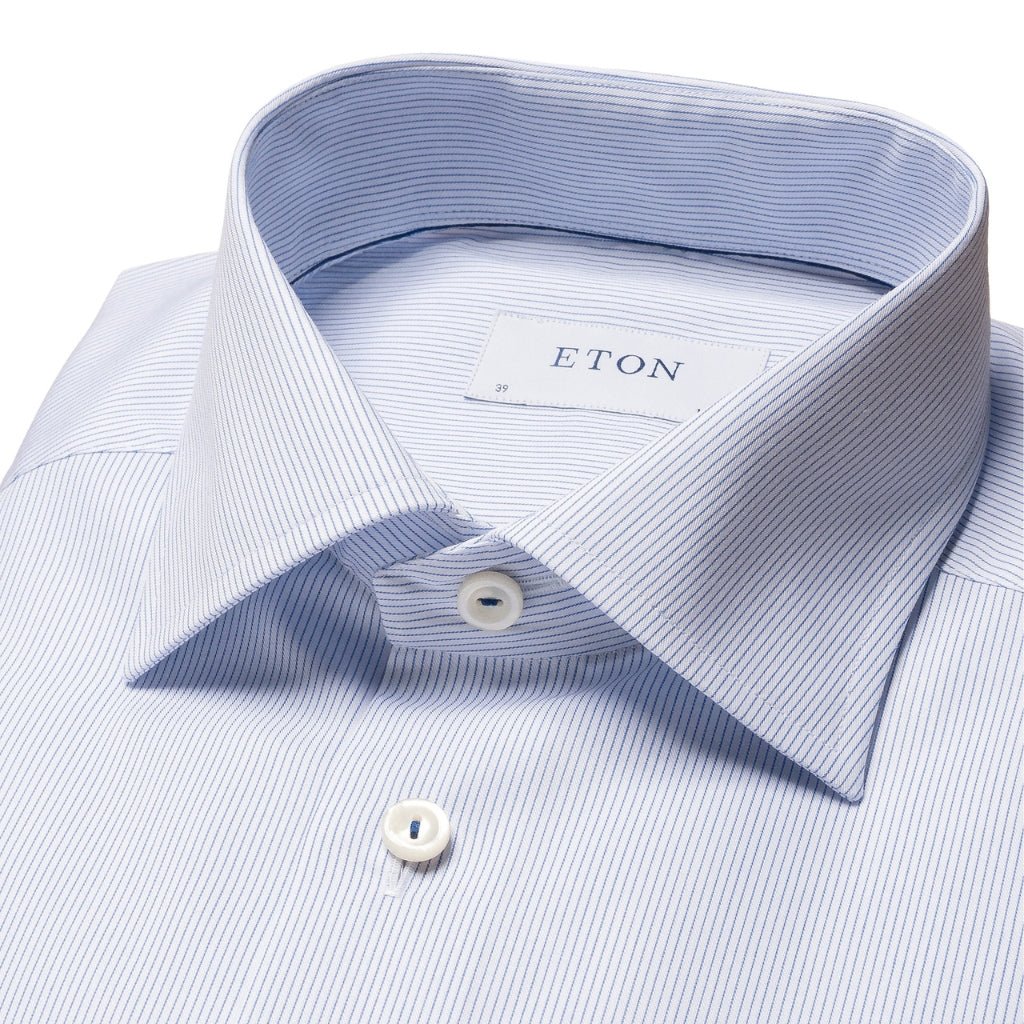 ETON Striped Twill Business Dress Shirt for Men - Slim Fit Light Blue Office Shirt with Single Cuff | Perfect for Work, Meetings & Formal Events