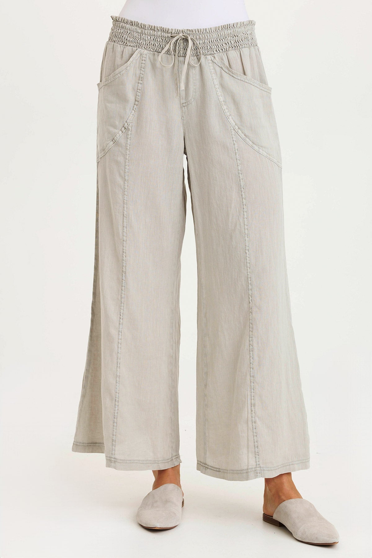 Pia Paper Bag Waist Linen Wide Leg Pants for Women - High Waisted Linen Trousers with Elastic Waistband - Perfect for Summer, Office Wear & Casual Outfits