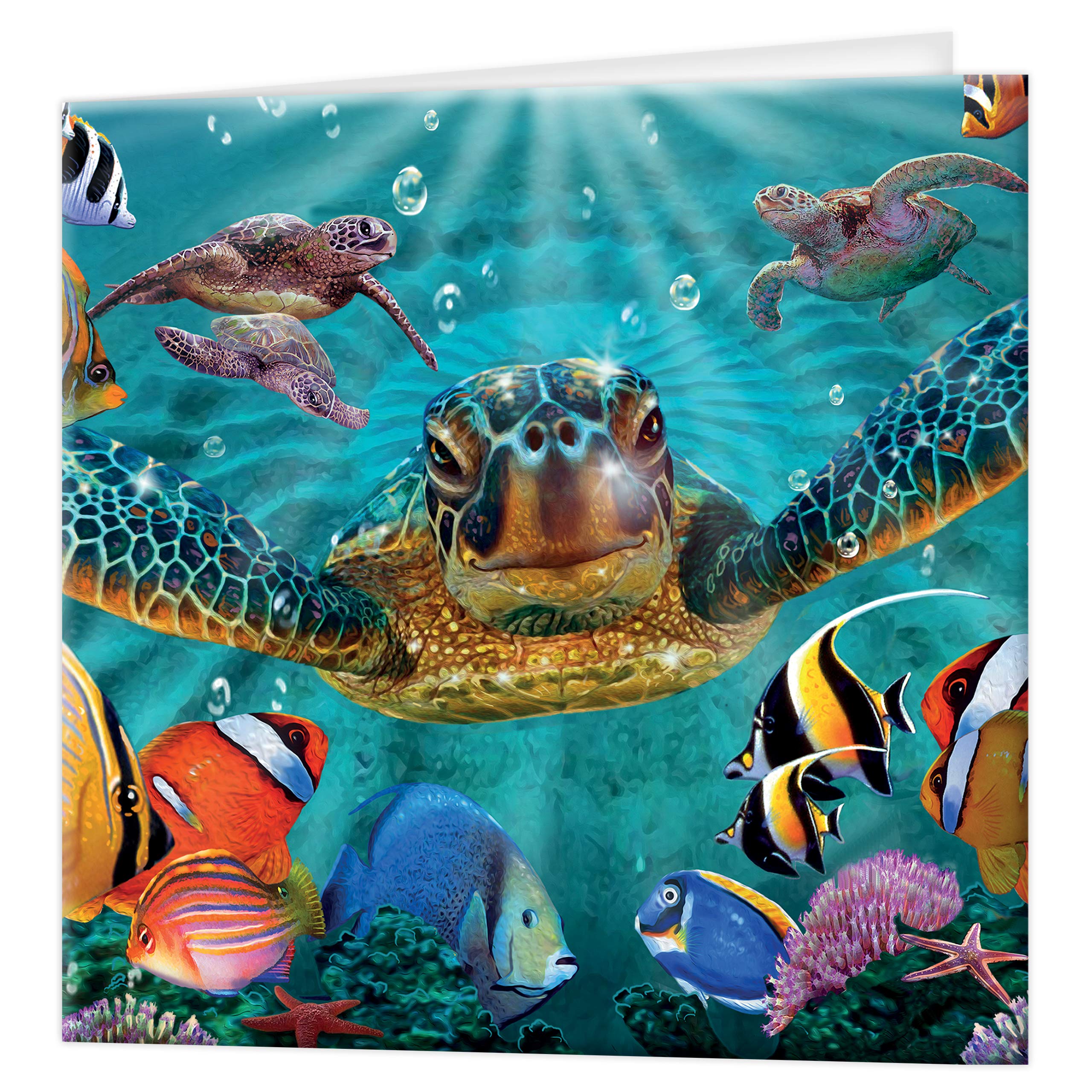 Deluxebase Tiny Bubbles 3D Lenticular Greeting Card - Colorful Sea Turtle Design for Birthday, Anniversary & Holidays | Licensed Artwork by Steve Sundram | Perfect Gift for All Ages (Home Decor, Party Favors, Office Celebrations)
