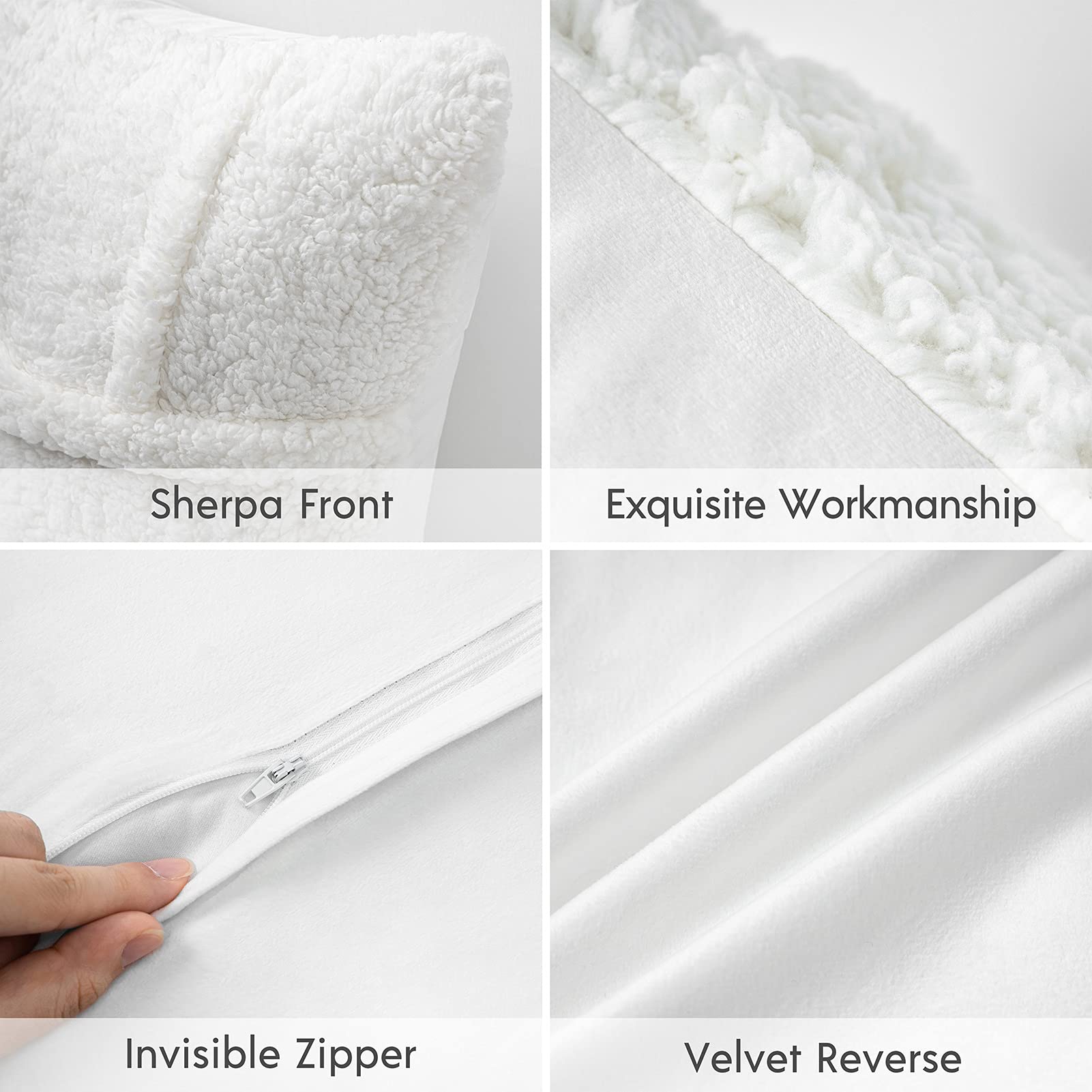 Phantoscope 2 Pack Sherpa Solid Throw Pillow Covers - Soft Fluffy Faux Fur Decorative Cushion Cases (12x20 Inches, White) for Bedroom Sofa Couch Living Room Home Decor