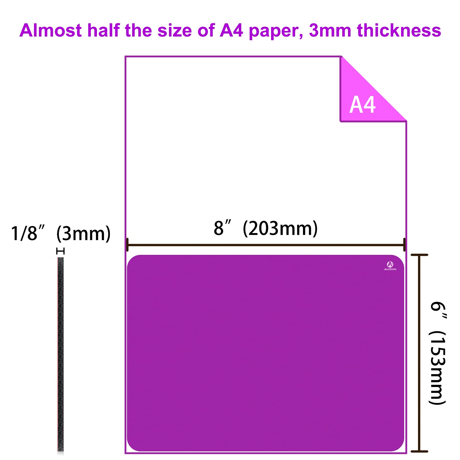 Audimi Small Mouse Pad 6 x 8 Inch - Mini Thick Non-Slip Mouse Pad for Laptop & Wireless Mouse, Portable & Washable Office Desk Mat - Perfect for Home, Office & Travel (Purple)