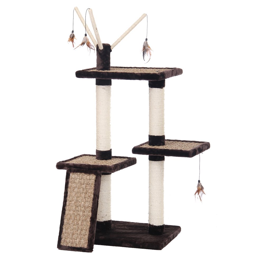 Pen-Plax CATF100 3-Level Deluxe Cat Climbing Tree with Scratching Post & Hanging Toy - Perfect for Indoor Play, Exercise, and Scratching Needs for Cats