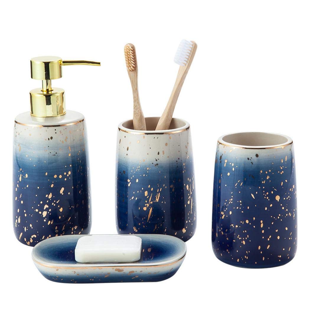 Modern Ceramic Bathroom Accessories Set - 4 Piece Soap Dispenser, Toothbrush Holder, Soap Dish & Toothbrush Cup | Elegant Home Decor Gift for Bathroom Organization & Spa-Like Experience