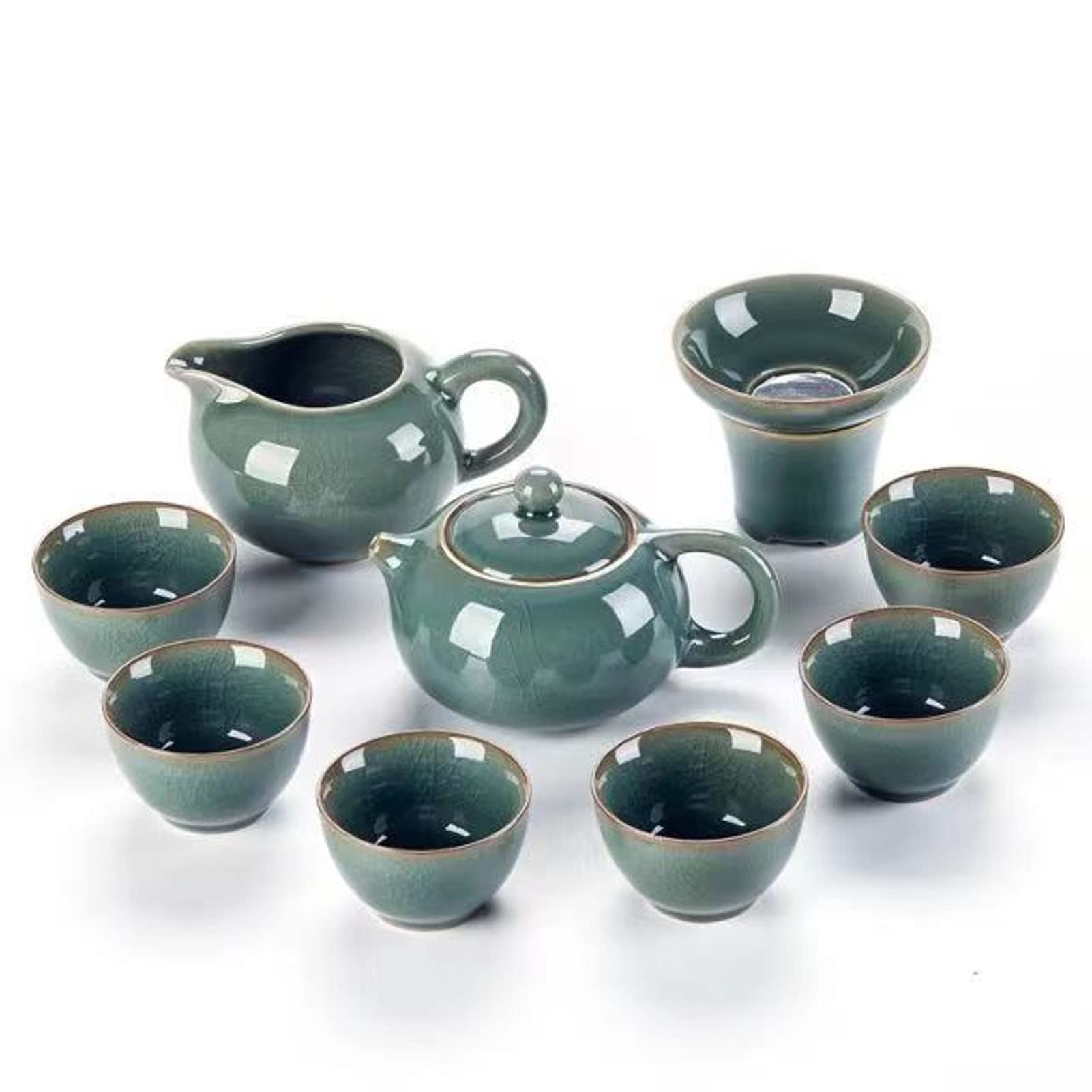 Premium Chinese Kung Fu Tea Set - Handcrafted Ice Crackle Ceramic Teapot with 6 Matching Cups | Traditional Gongfu Tea Ceremony Set | Perfect for Home, Office, Family Gatherings & Tea Parties