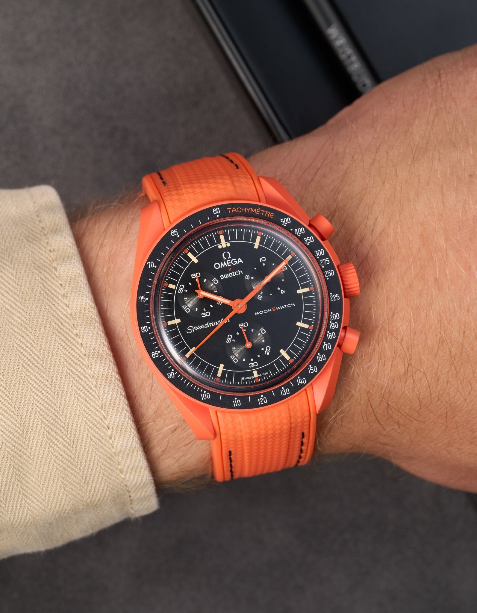 Curved Vertech Rubber Watch Strap - Lava Orange with Black Stitches | Durable & Comfortable for Sports, Outdoor & Everyday Wear