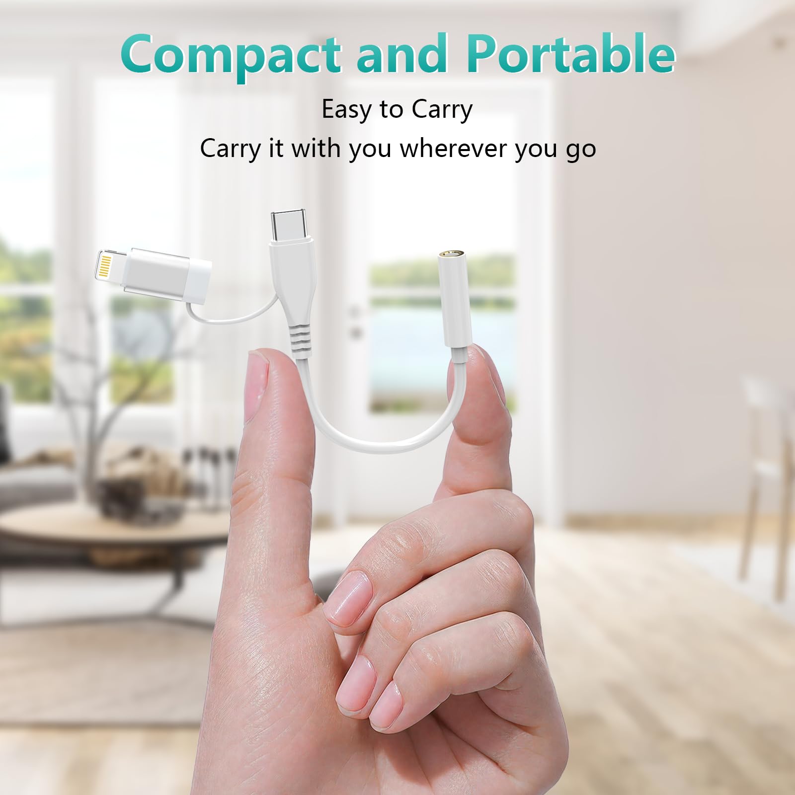 2-in-1 Lightning/USB-C to 3.5mm Headphone Adapter - MFi Certified Audio Dongle for iPhone 16/15/14 Pro Max, Galaxy S24/S23, iPad - Perfect for Music, Gaming & Hands-Free Calling