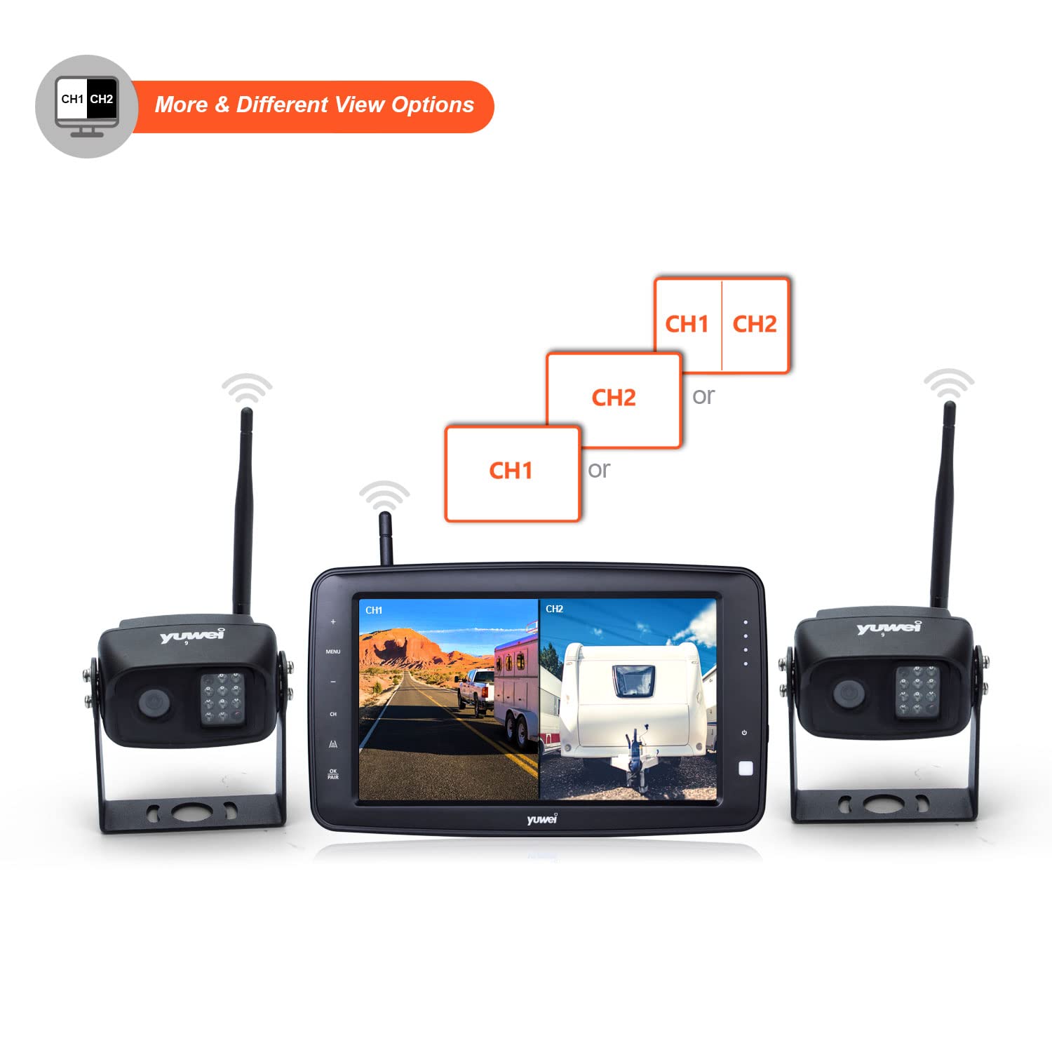 7-Inch Splitscreen Wireless Backup Camera System - Waterproof Rear View Camera with Night Vision, Supports 2nd Camera for Trailers, RVs, Trucks & Horse Trailers | Easy Parking & Reversing Safety