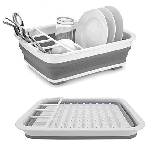 Collapsible Silicone Dish Drying Rack with Utensil Holder - Foldable Space-Saving Kitchen Organizer for Dishes, Cups & Cutlery - Perfect for Small Kitchens, RVs & Dorm Rooms (Multicolor)