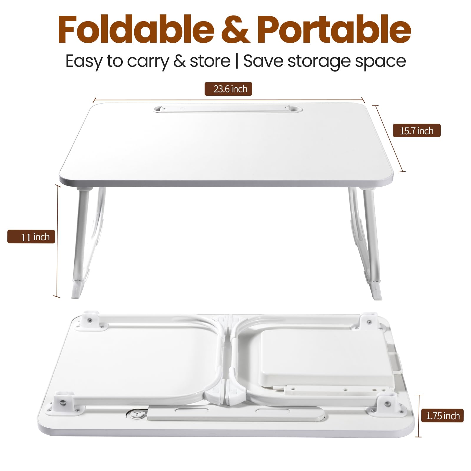Foldable LED Laptop Desk for Bed with Storage Drawer - Portable Bed Tray Table with Light for Breakfast, Reading & Work - Multi-Purpose Laptop Stand for Sofa, Couch & Floor Use (White)