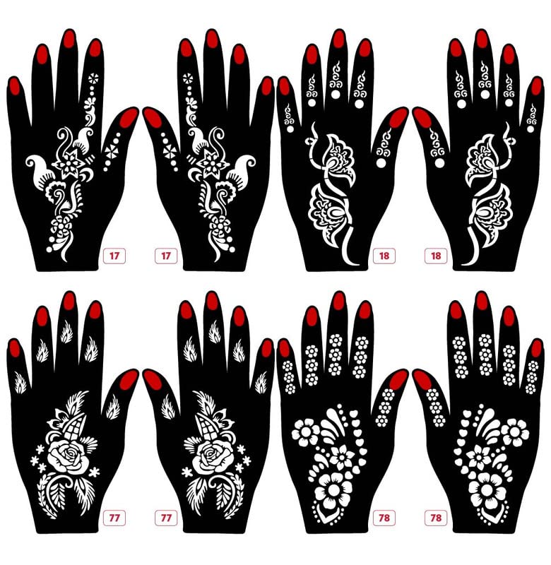 APCUTE 8-Piece Henna Stencil Kit for Hands - Easy Mehndi Design Stickers for Girls, Women & Kids | Quick DIY Temporary Tattoo Art | Perfect for Weddings, Parties & Festivals