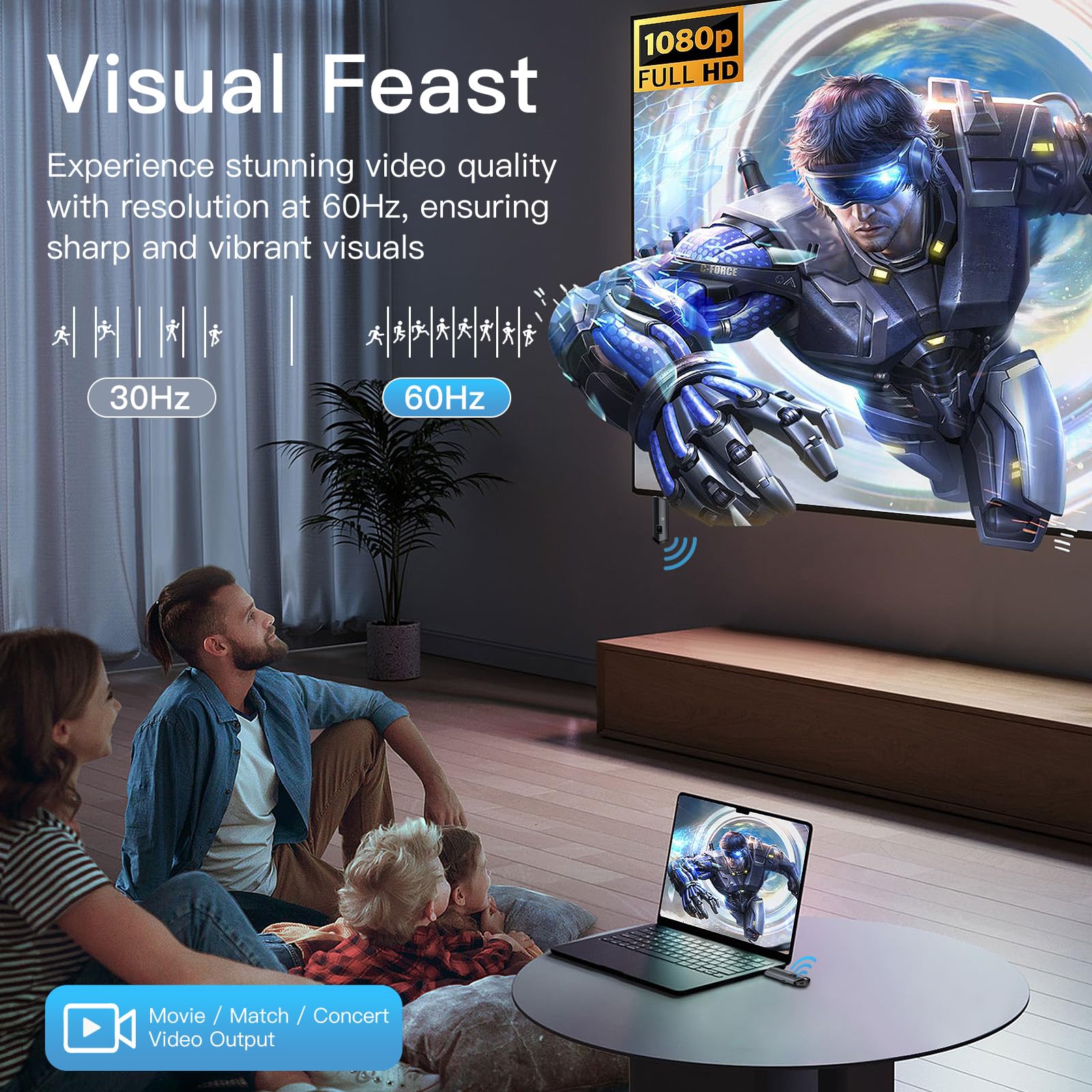 2025 Upgraded Wireless HDMI Transmitter and Receiver 4K - Portable HDMI Extender Kit 100FT Range, Dual Band 2.4G/5G Plug & Play, Stream from Laptop/PC/TV Box/Camera to Monitor/Projector/HDTV (Black) - Perfect for Home Theater, Conference Room & Gaming Setup