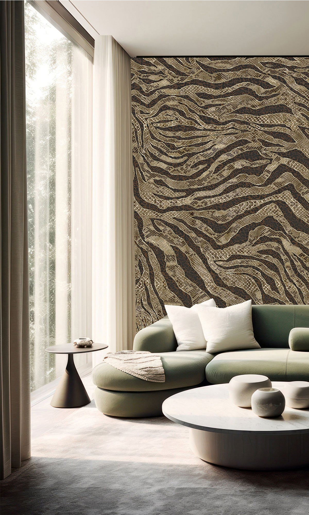 Brown Winding Faux Snakeskin Mural Wallpaper M2579 - Self-Adhesive Peel and Stick Wallpaper for Bedroom, Living Room, Office Decor