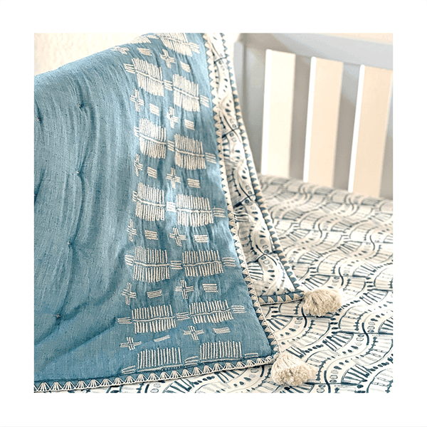 Crane Baby Quilted Blanket - Soft & Cozy Nursery Blanket for Newborns & Toddlers | Perfect for Crib, Stroller, Swaddle & Photo Props | Caspian Blue Design