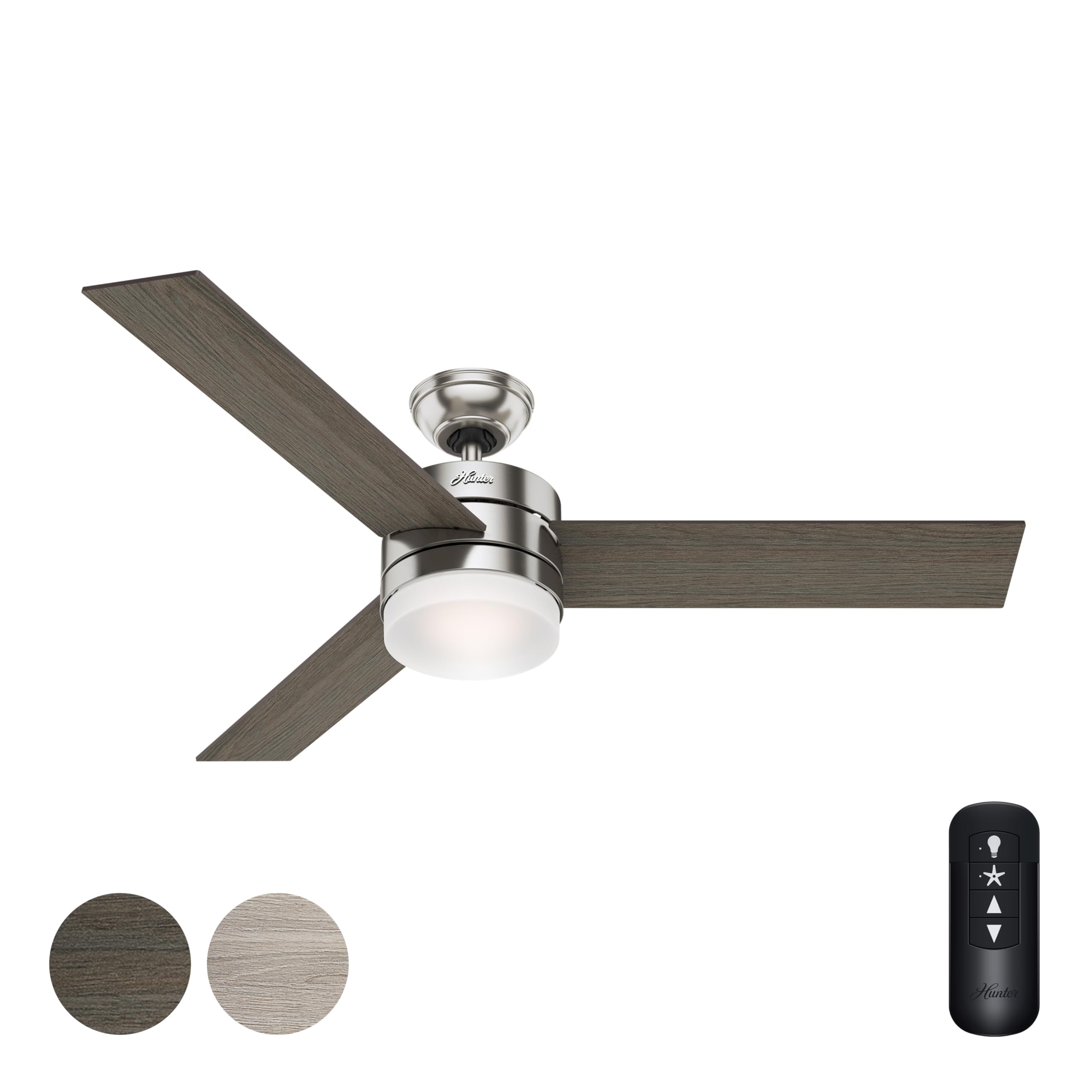 Hunter 54 Inch Modern Ceiling Fan with Remote Control, Brushed Nickel Finish - Energy Efficient Quiet Operation for Living Room, Bedroom, Office (Renewed)