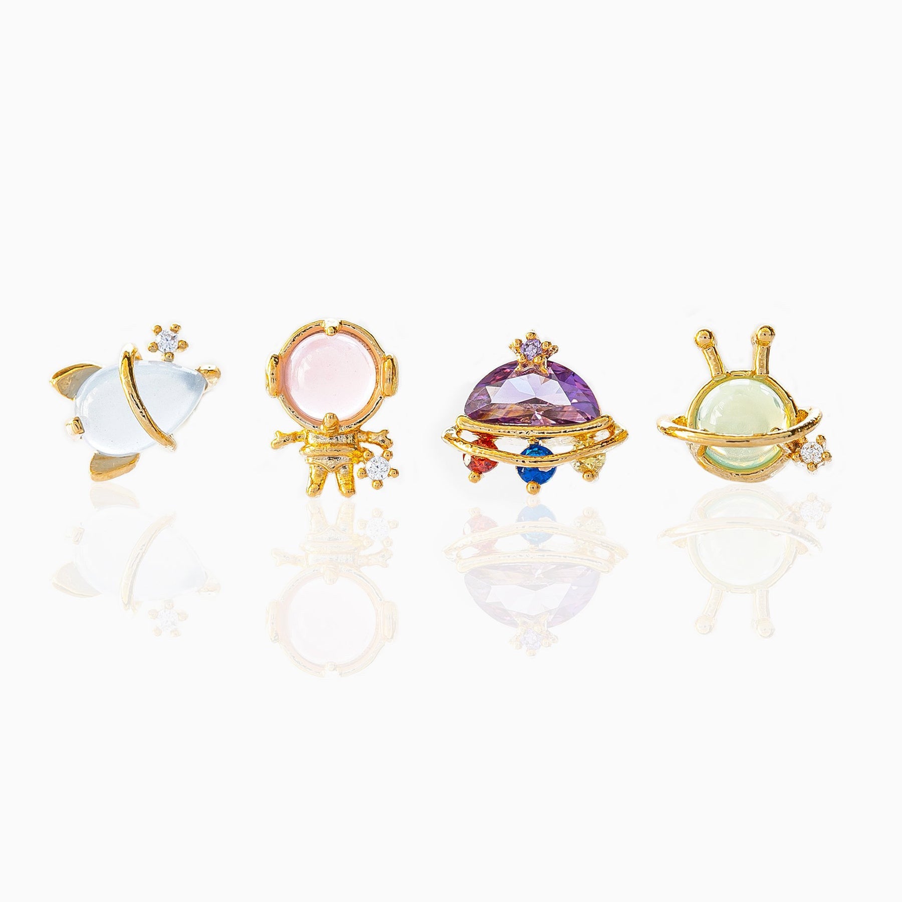Stylish Cartoon Outer Space Series Earrings Set - 4 Piece Stud Earrings for Women & Teens | Perfect for Cosplay, Gifts & Everyday Wear