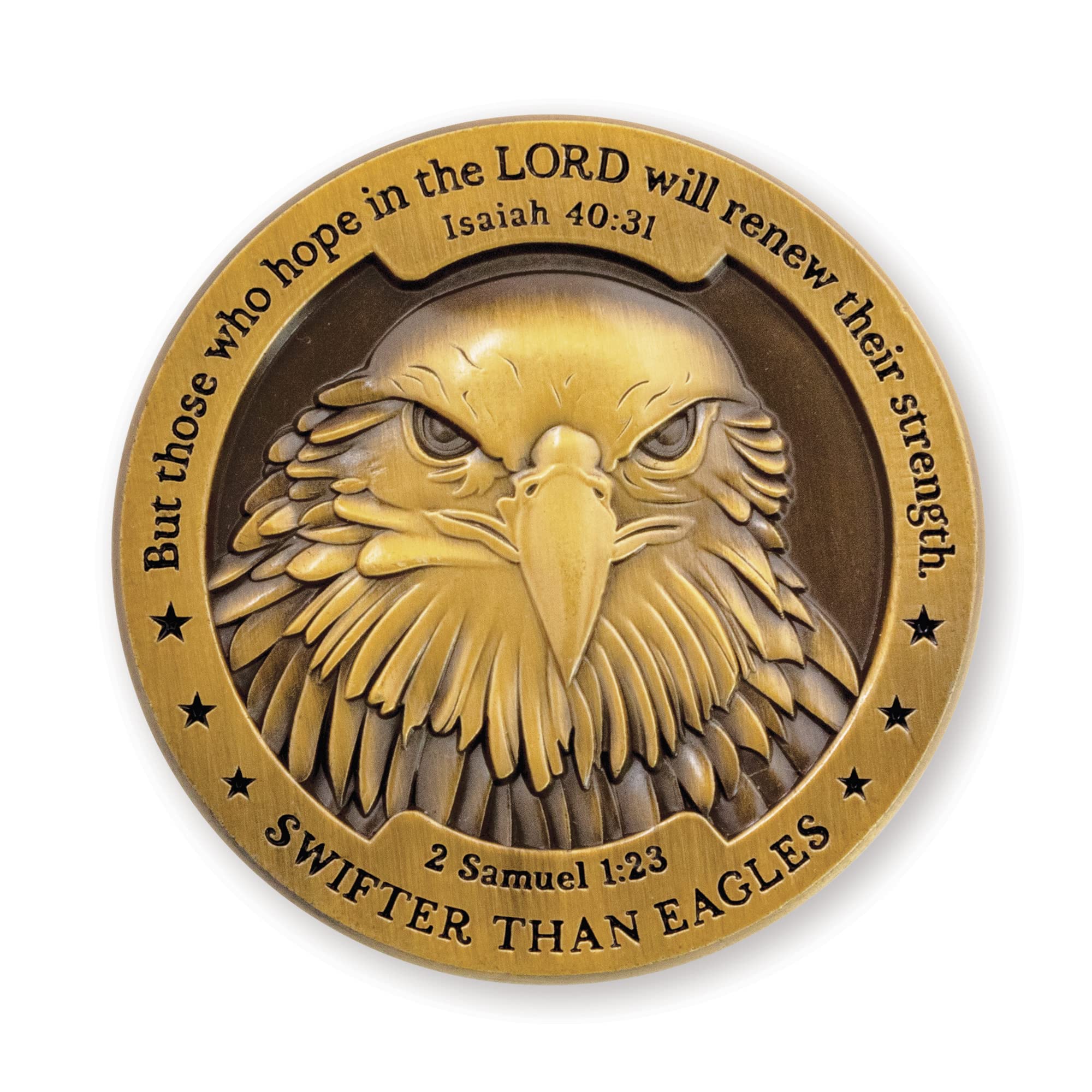 Eagle & Lion Challenge Coin - Bulk Pack of 10 Gold-Plated Christian Gifts for Men - Bible Verse Worry Coin for Prayer & Bible Study - Religious Pocket Tokens for Police, Military & First Responders - Perfect for Daily Devotion, Military Service & Gift Giving