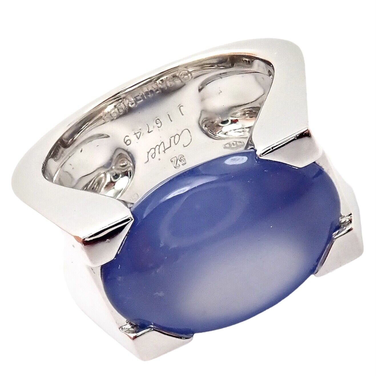 Authentic Cartier 18K White Gold Large Chalcedony Ring for Women - Luxury Statement Jewelry for Weddings, Anniversaries & Special Occasions