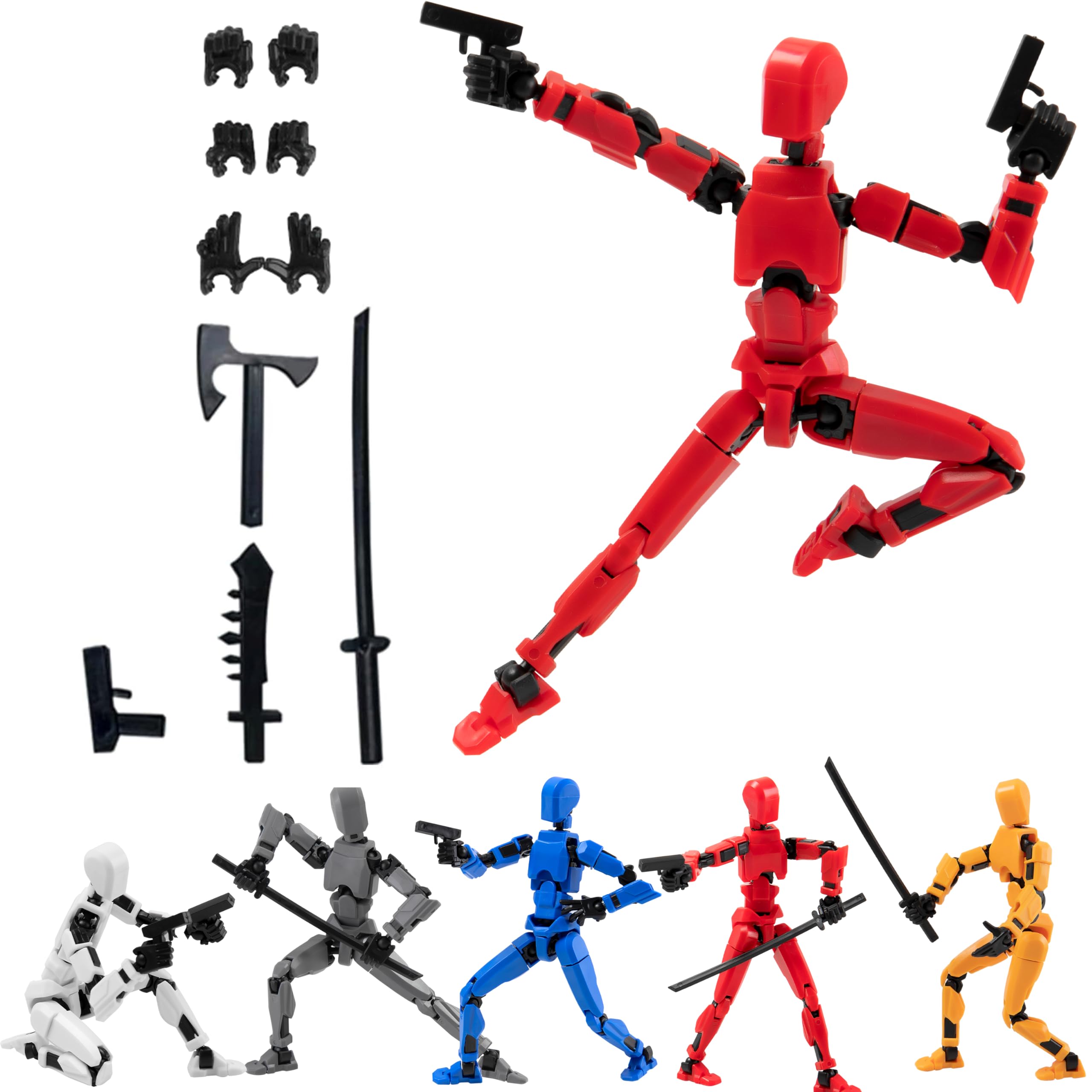 Titan T13 Action Figures - Fidget Toys for Boys & Girls, Autism Sensory Toys, 3D Lucky Dummy Robot Anime Figures with Multi-Jointed Movable Parts - Cool Gadget Gift for Kids (Pre-Assembled/Red) - Perfect for Stress Relief, Classroom Focus & Collectible Display