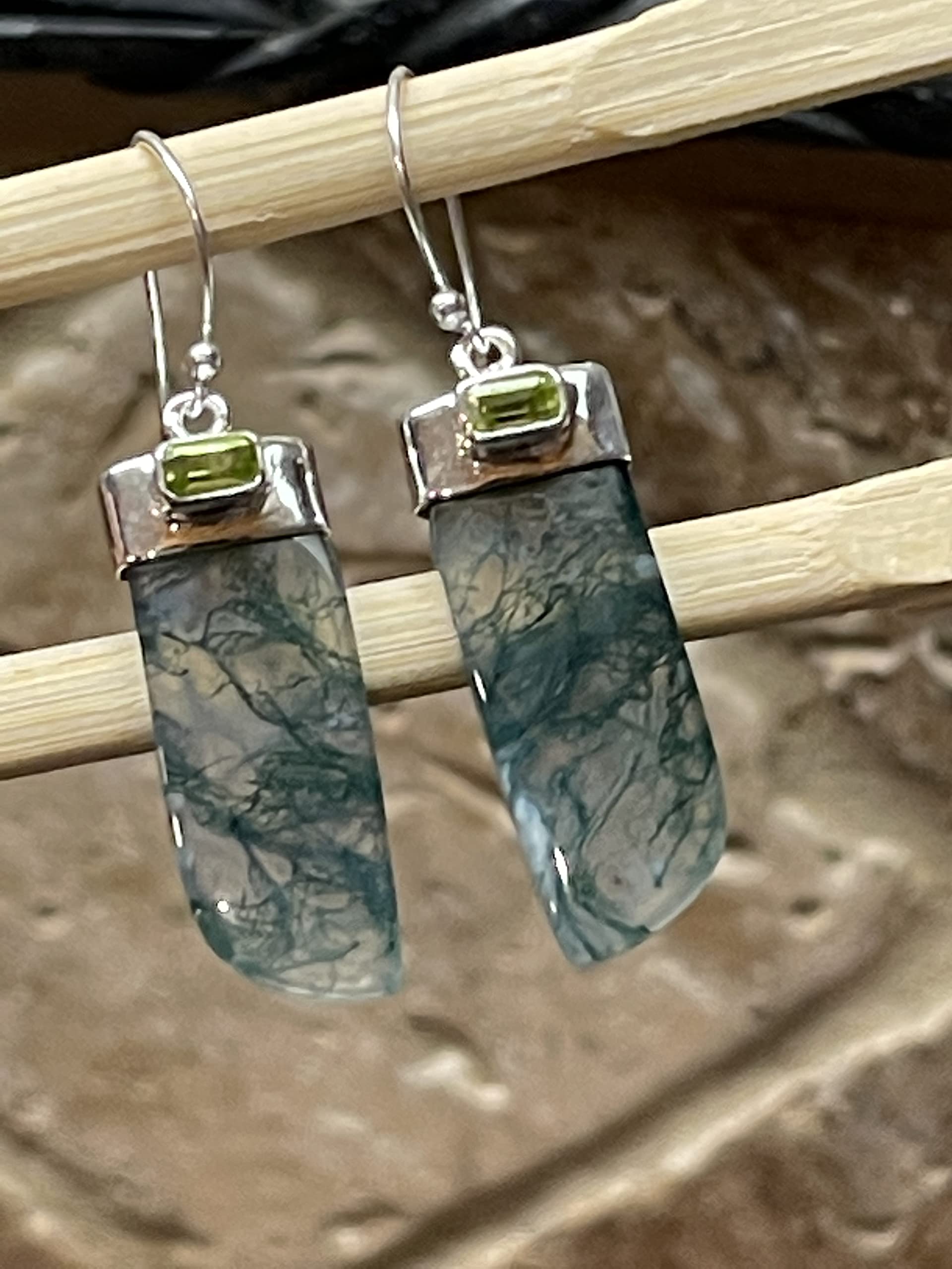 Natural Green Moss Agate & Peridot 925 Sterling Silver Earrings 45mm - Elegant Dangle Earrings for Women, Perfect for Weddings, Parties & Everyday Wear