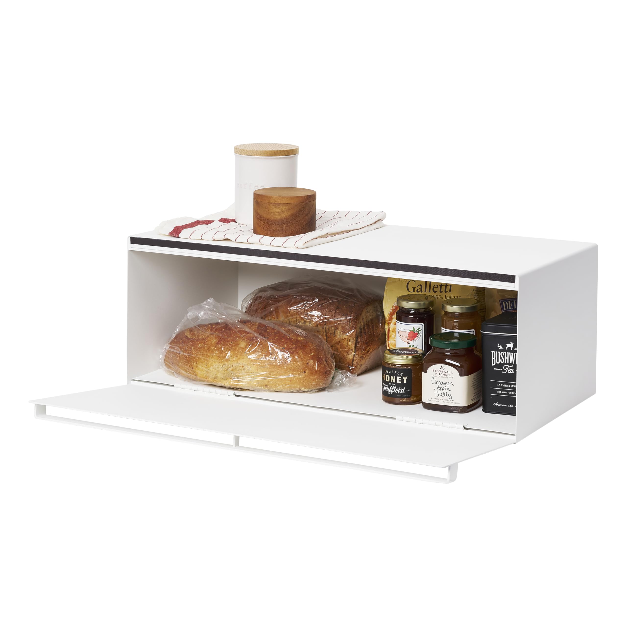 Yamazaki Home Tower Wide Bread Box - Stainless Steel Bread Storage Container for Freshness | Perfect for Kitchen Countertop, Pantry & Dining Room Organization