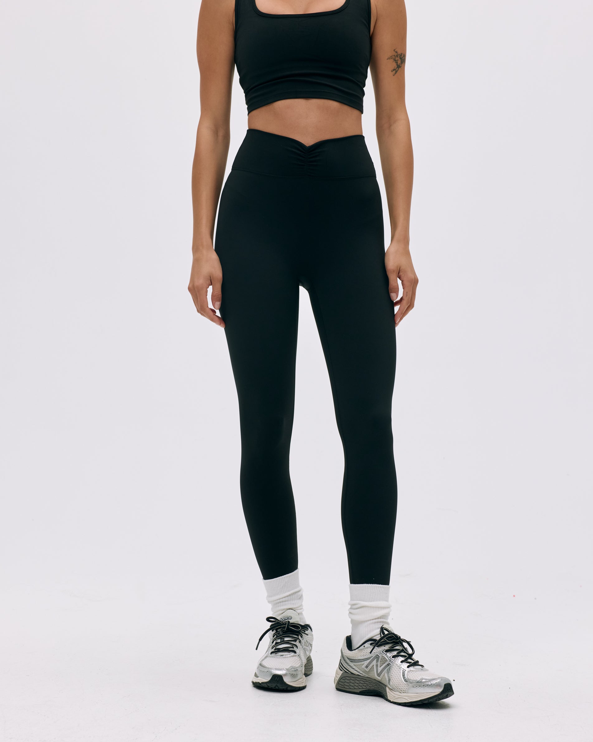Ultimate Ruched Front Leggings for Women - High Waist Black Yoga Pants - Perfect for Workout, Running & Lounge Wear