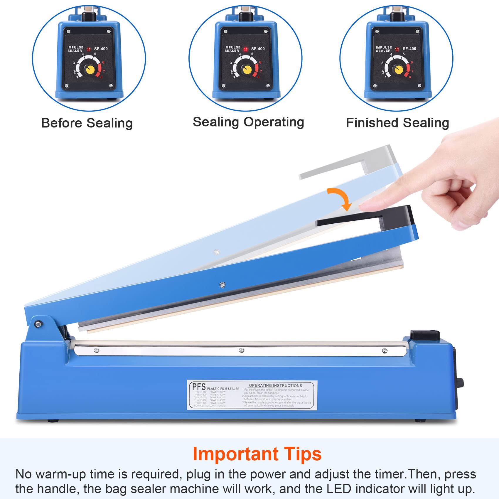 16 Inch Manual Impulse Bag Sealer with Adjustable Timer - Heat Sealing Machine for Poly Bags | Includes 50Pcs 4x6 Inch Shrink Wrap Bags & 2 Free Replacement Kits | Perfect for Food Packaging, Retail, and Shipping Protection