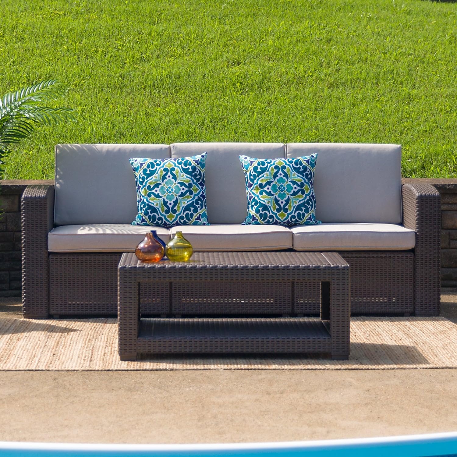 Flash Furniture Seneca Chocolate Brown Faux Rattan Coffee Table - Modern Indoor Outdoor Patio Living Room Decor Accent Table for Home, Garden & Poolside