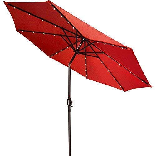 Trademark Innovations Deluxe 9ft Solar Powered LED Lighted Patio Umbrella - Blue Outdoor Umbrella with Auto On/Off for Garden, Poolside, Backyard & Patio Relaxation