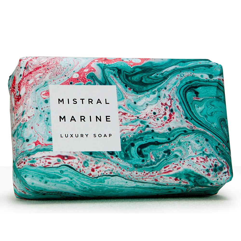 Luxury Mistral French 7 oz Marbles Marine Scented Bar Soap - Pack of 2 | Moisturizing & Exfoliating for Soft Skin | Perfect for Bath, Shower & Spa Relaxation