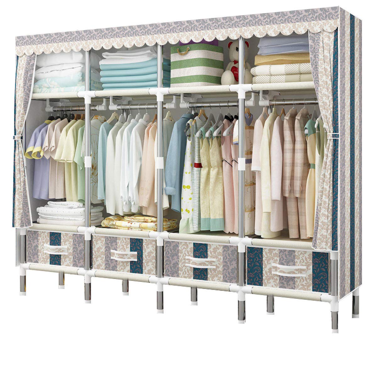 BYCDD Steel Pipe Wardrobe Organizer - Portable Closet Storage Shelf for Bedroom, 200x45x170cm - Perfect for Organizing Shoes, Hats, Scarves & Clothes | Space-Saving Solution for Small Apartments & Dorm Rooms