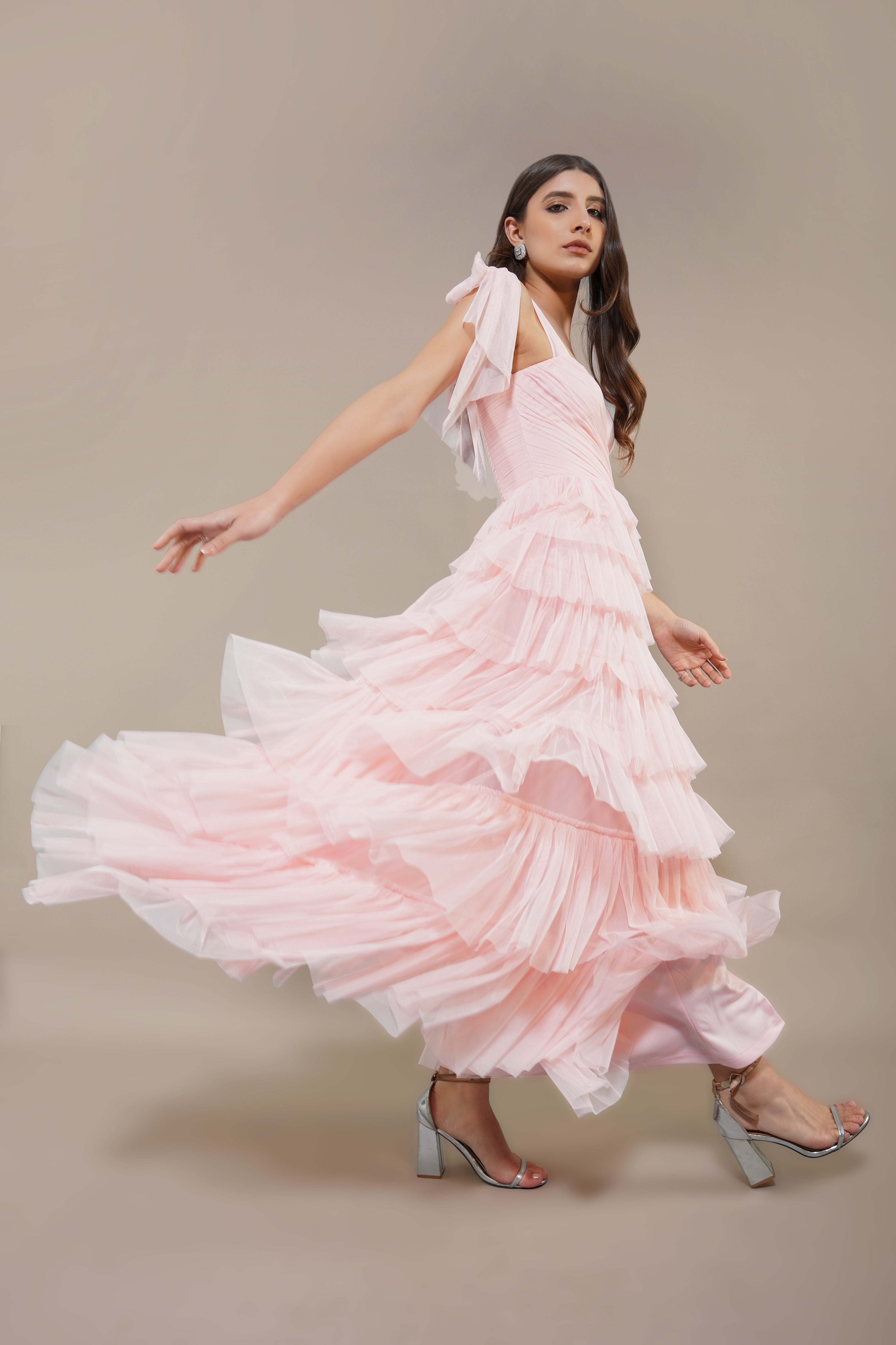Ophelia Pink Maxi Dress with Tie Detail - Elegant Flowy Long Dress for Women, Perfect for Weddings, Parties & Summer Vacations
