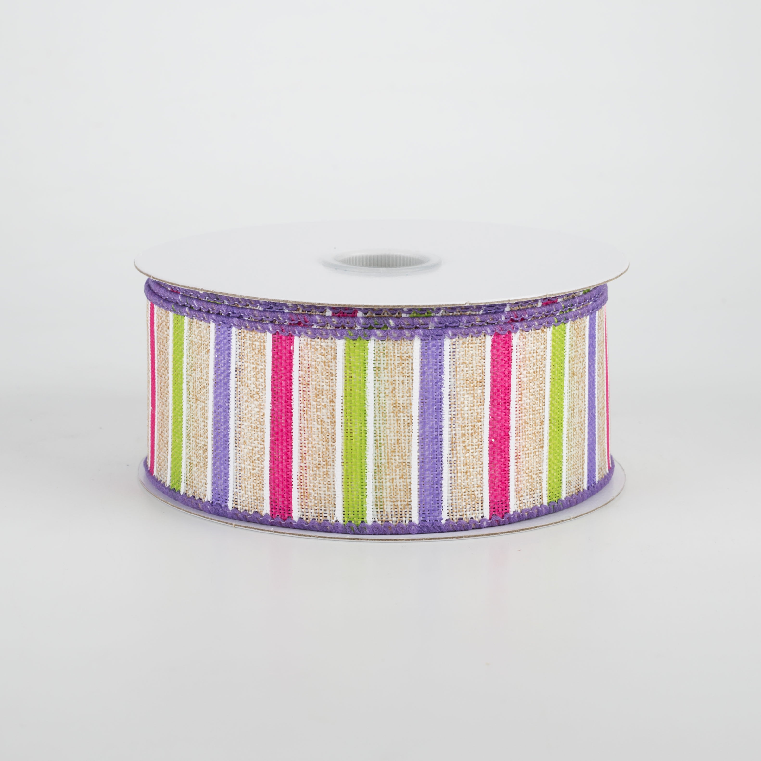 1.5 Inch Bali Stripes Ribbon - Purple, Fuchsia, Lime & Natural Colors - 10 Yards Craft Ribbon for Gift Wrapping, DIY Projects & Scrapbooking