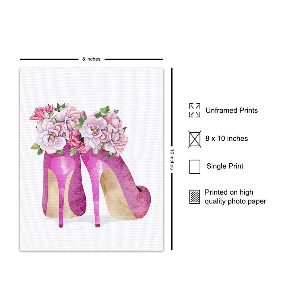 Glam Wall Decor - Fashion Wall Art Poster for Women & Girls - High Fashionista Luxury Print - Pink Couture High Heel Shoes - Perfect for Bedroom & Living Room Decoration