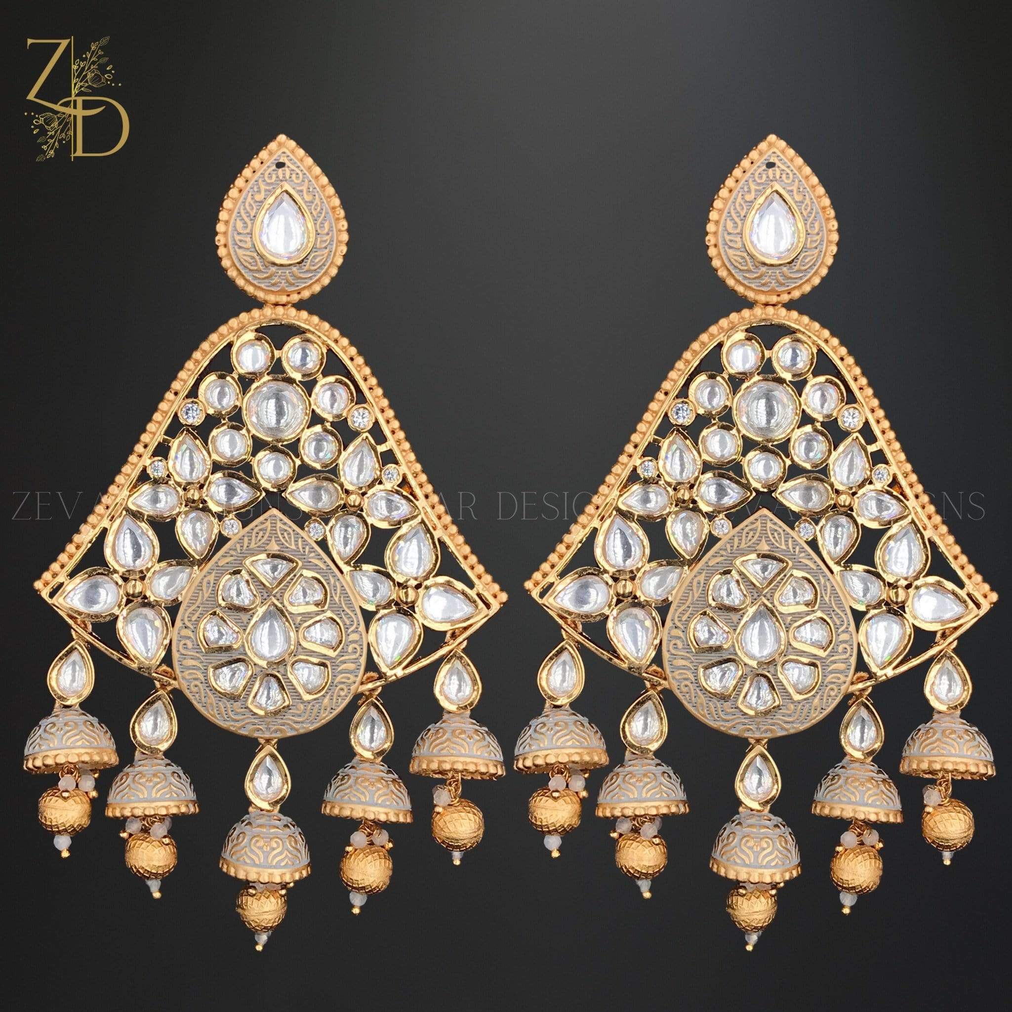 Exquisite Kundan Meena Earrings in Elegant Grey | Traditional Indian Jewelry for Weddings & Festive Occasions